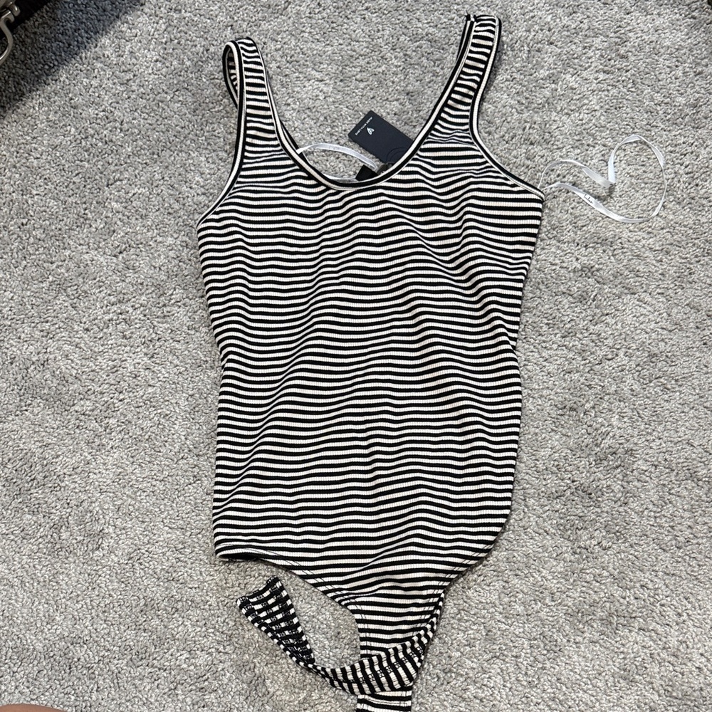 Lulus Striped Black and White Bodysuit